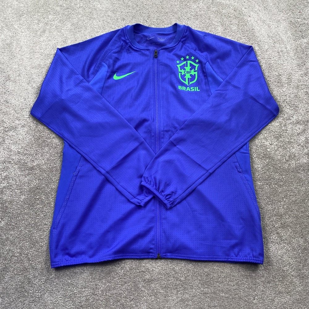 Nike Brazil CBF Futbol Soccer Track Jacket Full Zip Mens L Blue